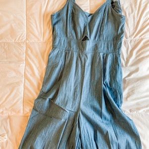 Chambray denim wide leg jumpsuit